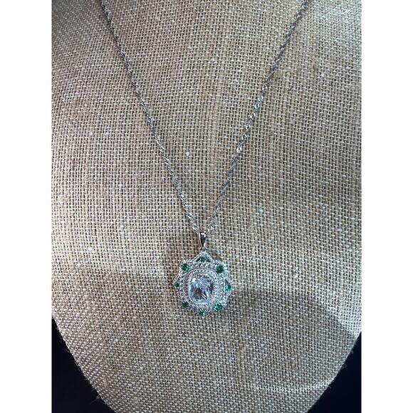 Bella Luce lab green spinel and CZ rhodium over sterling silver pendant chain - Picture 7 of 11